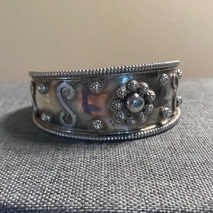 Vintage Wide 925 Sterling Silver Decorated Cuff Bracelet